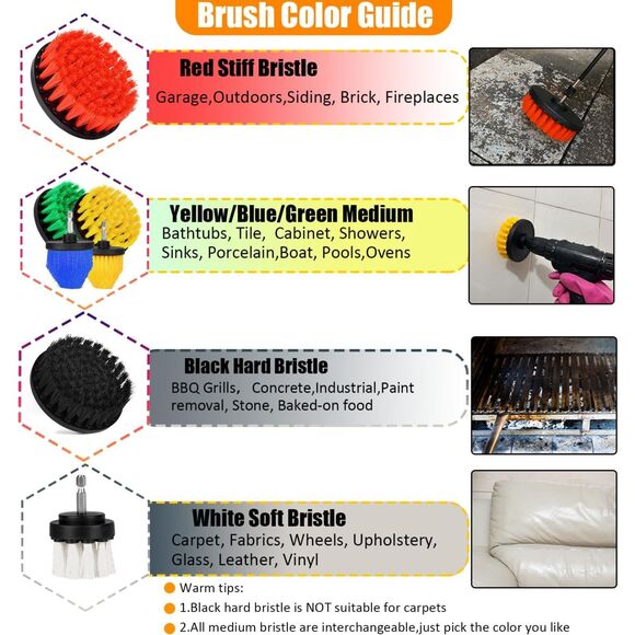 Drill Brush Attachment Set, 30Pcs Drill Scrubber Brush Kit Include Scrub Pads+ - Picture 4 of 7